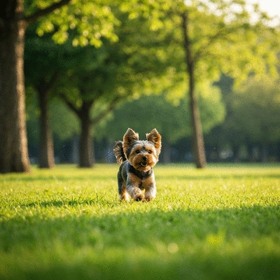 Happy healthy dog playing in a grassy park